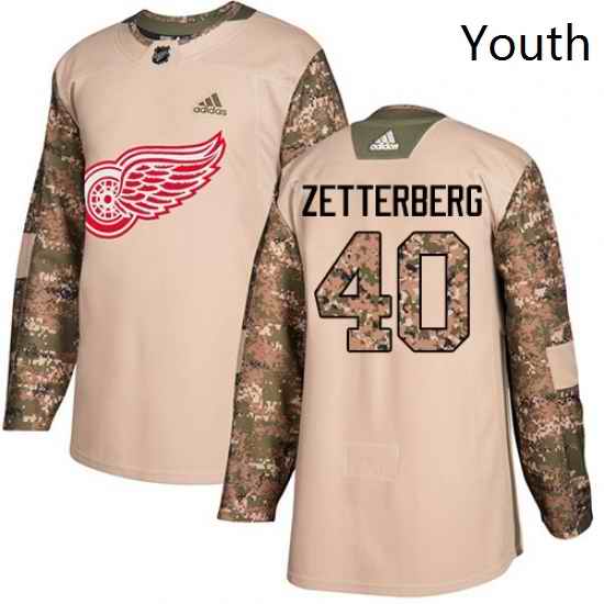 Youth Adidas Detroit Red Wings 40 Henrik Zetterberg Authentic Camo Veterans Day Practice NHL Jersey